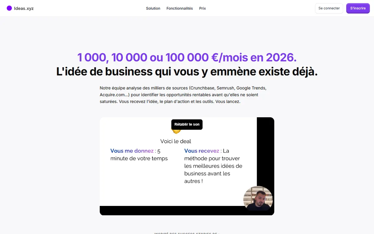 Page d'accueil du site Ideas.xyz