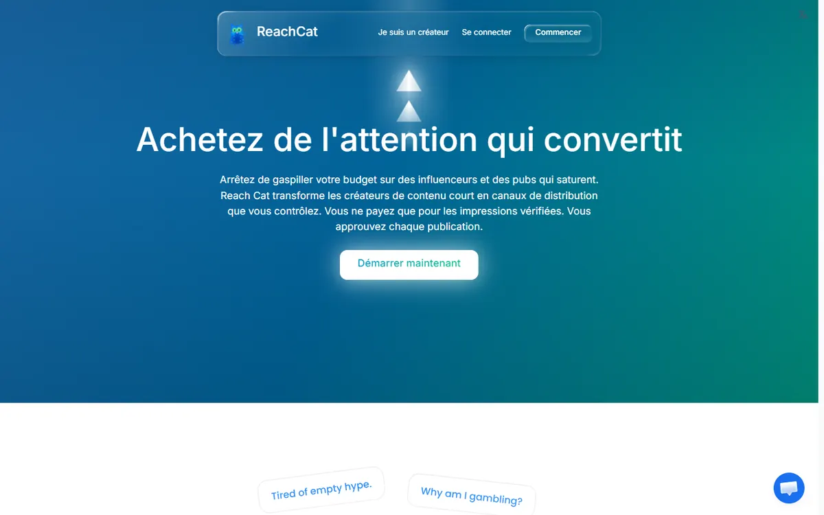Page d'accueil du site ReachCat