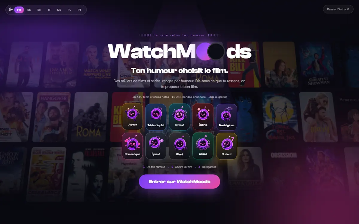 Page d'accueil du site WatchMoods